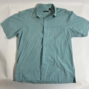 Van Heusen Studio Men's Light Blue‎ Striped Woven Button-Up Shirt Short Sleeve M